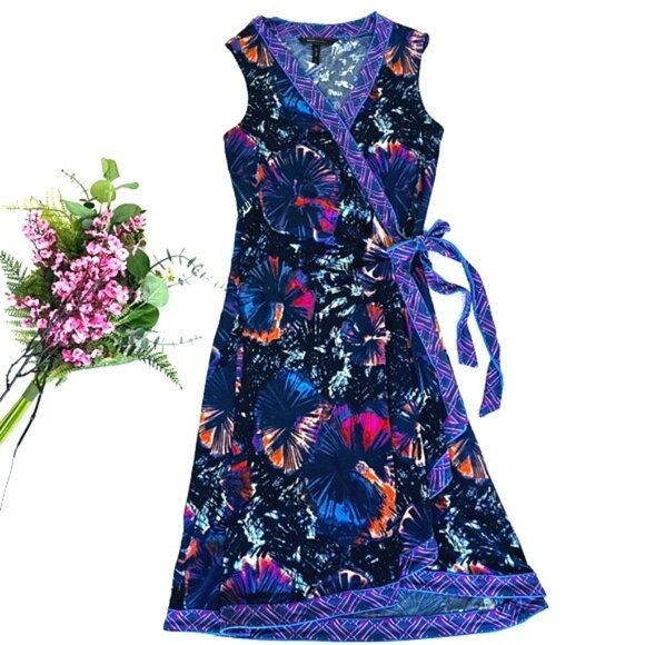 BCBGMaxAzria Women's Mini Wrap Dress Size Small Navy Blue Purple Career Evening - Picture 1 of 13